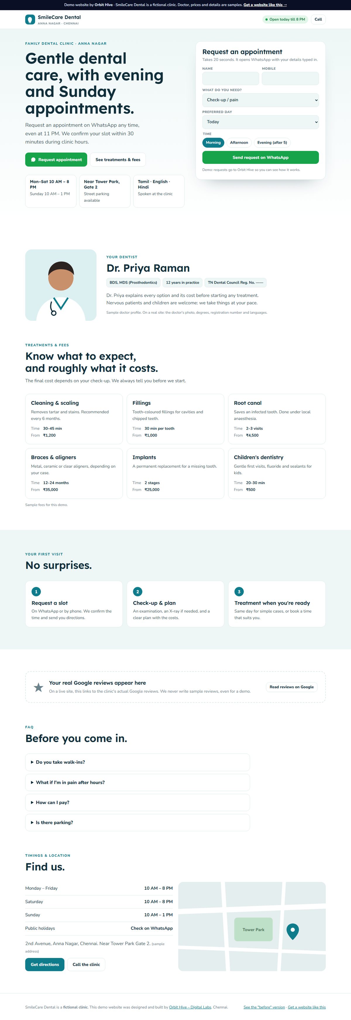 Screenshot: SmileCare Dental — concept clinic redesign